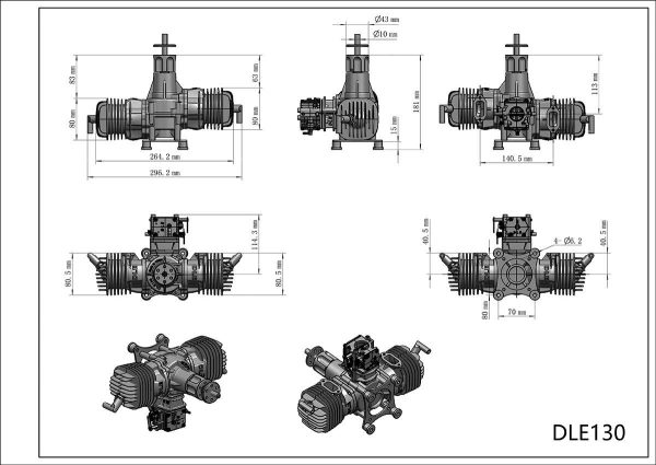 DLE 130cc Gas Engine with Electronic Ignition and Standard Mufflers - Image 7