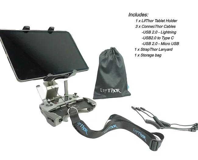 Tablet Holder for DJI Mavic includes 3 video feed cables (USB2.0), lanyard & storage bag