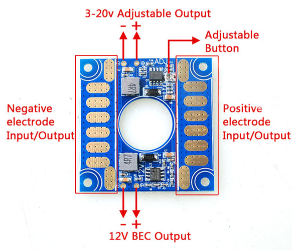 Multicopter Power Distribution Board PDB (With OnBoard 3-12V Adjustable BEC)