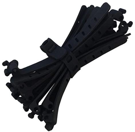 Adjustable Silicone Fastening Cable Ties, Black , 10 Pcs