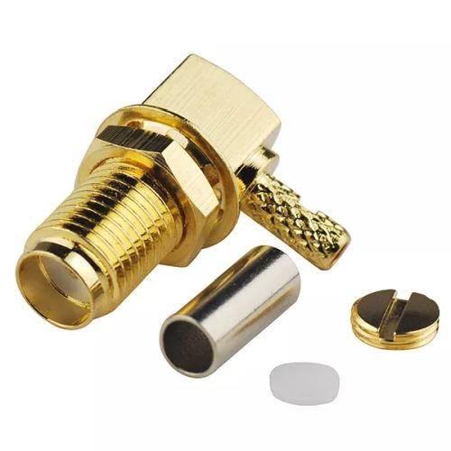 SMA Female Bulkhead Nut Right Angle Crimp RF connector for RG316 cable, Set, with Hardware