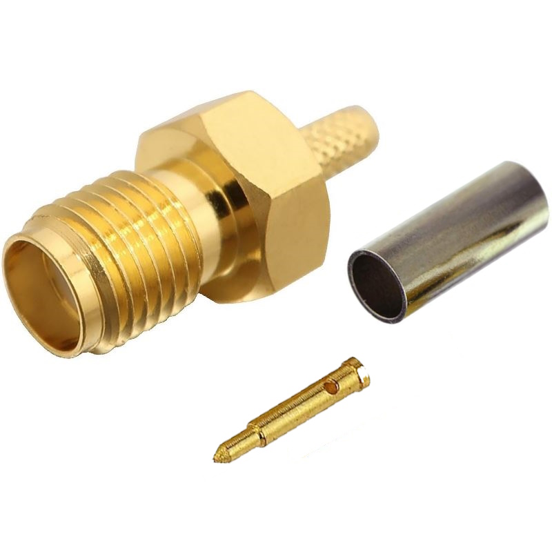RP SMA Female Crimp RF connector for RG316 cable, Set, with Hardware