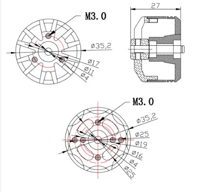 Avizar Multicopter Motor MC3525-950KV V2, fits 400-500 size models, 4-6S