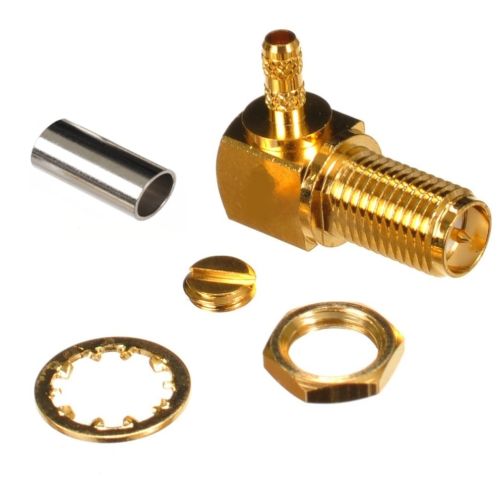 RP-SMA Female Bulkhead Nut Right Angle Crimp RF connector for RG316 cable, Set, with Hardware